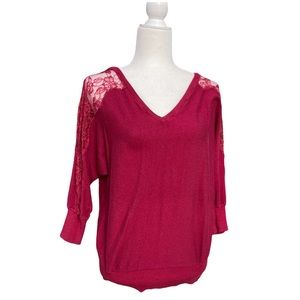 Lauren Conrad LC 3/4 Lace Detail Sleeves V-Neck Sweater